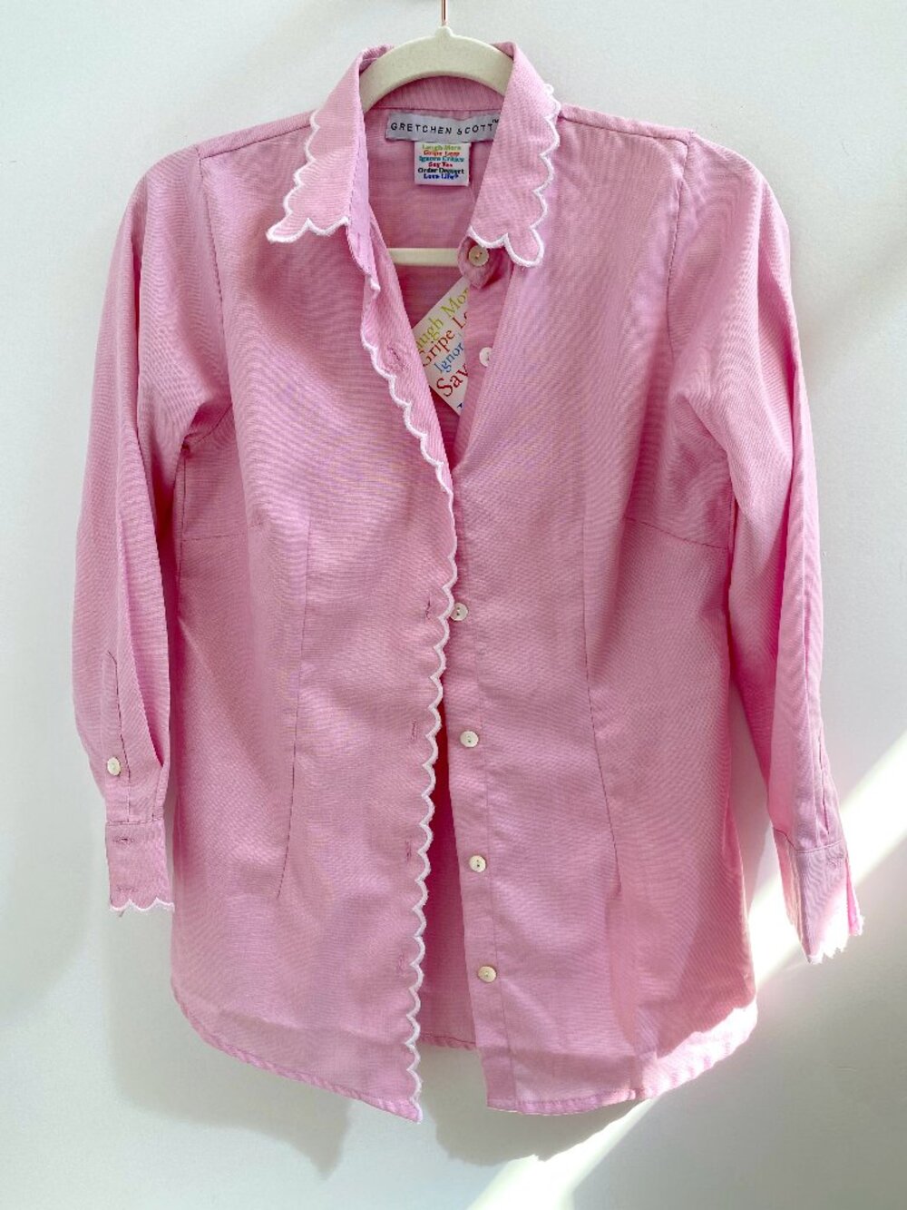 Gretchen Scott Scalloped Priss Blouse in Pale Pink NWT XXSmall